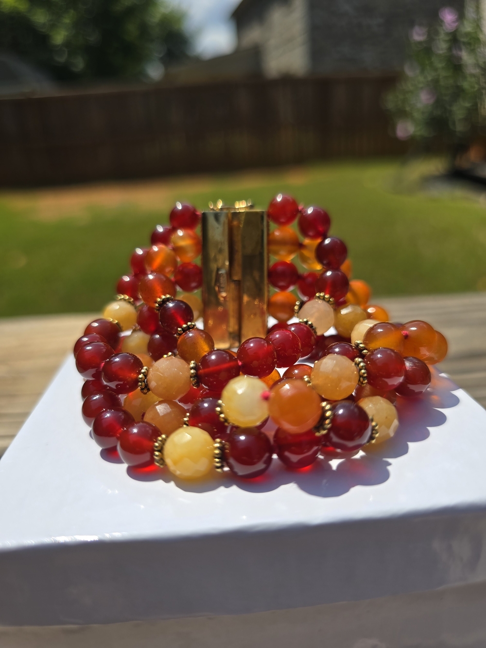 Vintage Jaded Jewels NYC Signed 5-Strand Carnelian Bead Statement Cuff Bracelet